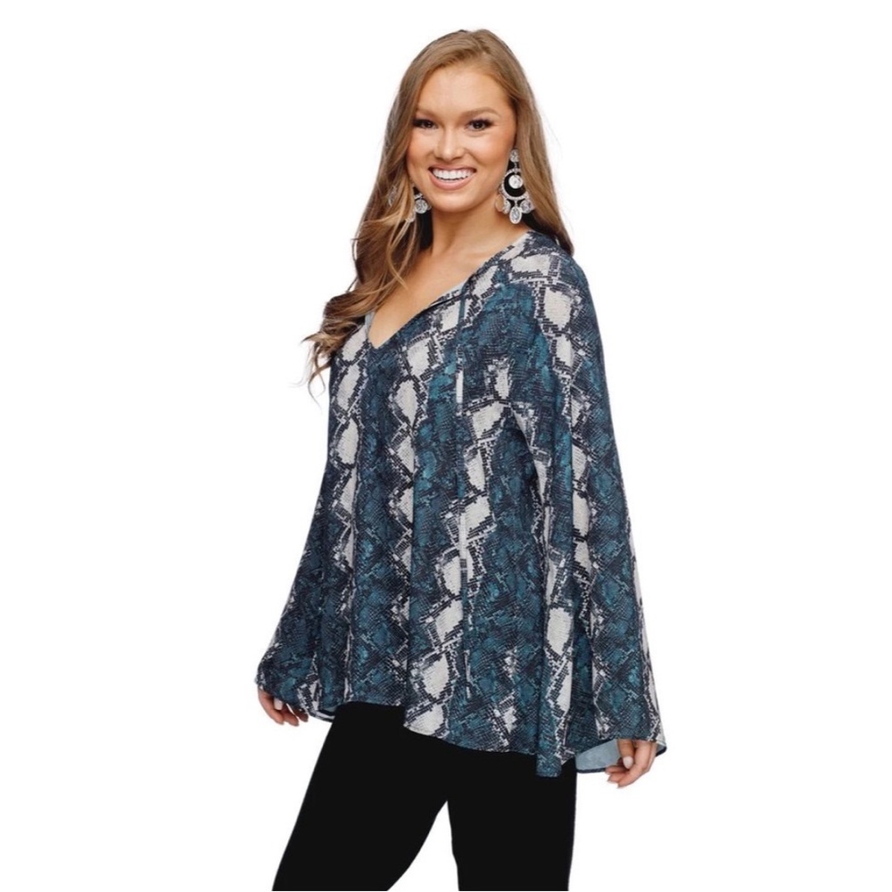 Buddy Love Teal Snake Print Blouse